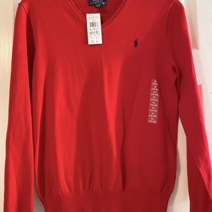 BOYS Polo Ralph Lauren Red LS V-neck Sweater. Size XL BOYS 18-20